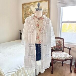 70s sheer white lace duster cardigan vintage